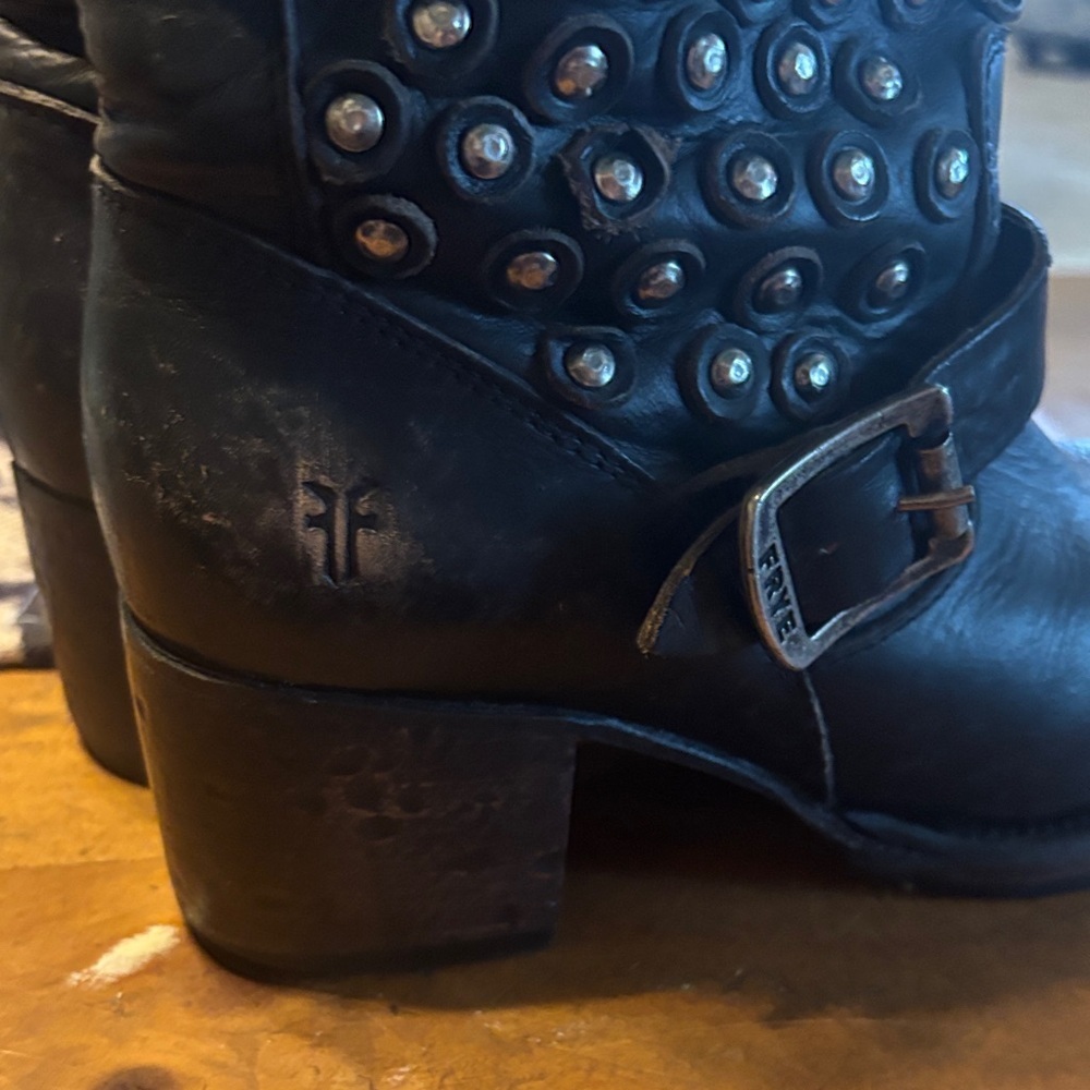 FRYE Vera Studded Black Leather Mid-Calf Boots - Picture 5 of 11